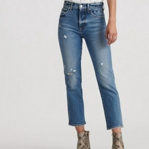 Lucky Brand Straight Leg Crop Distressed Denim Jeans